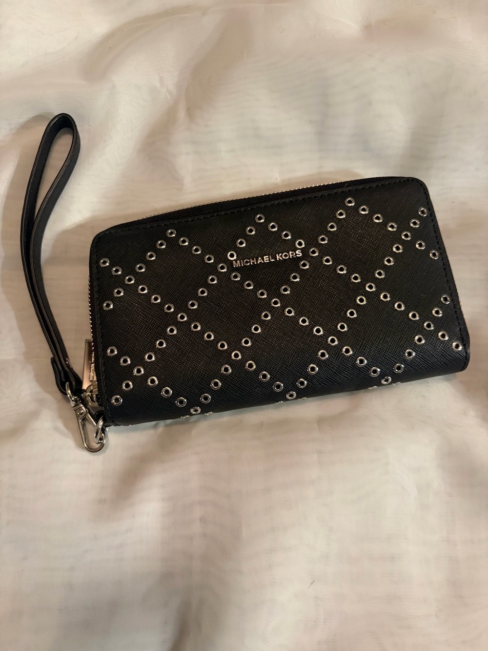 Michael Kors Black Eyelet Detailing Zip-Around Wristlet